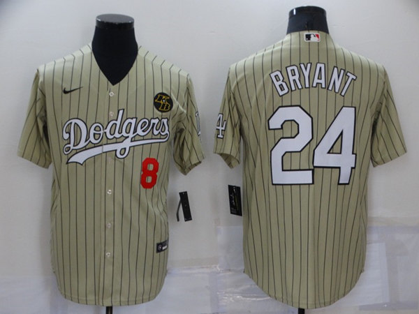 Men's Los Angeles Dodgers Front #8 Back #24 Kobe Bryant Cream Cool Base Stitched Jersey